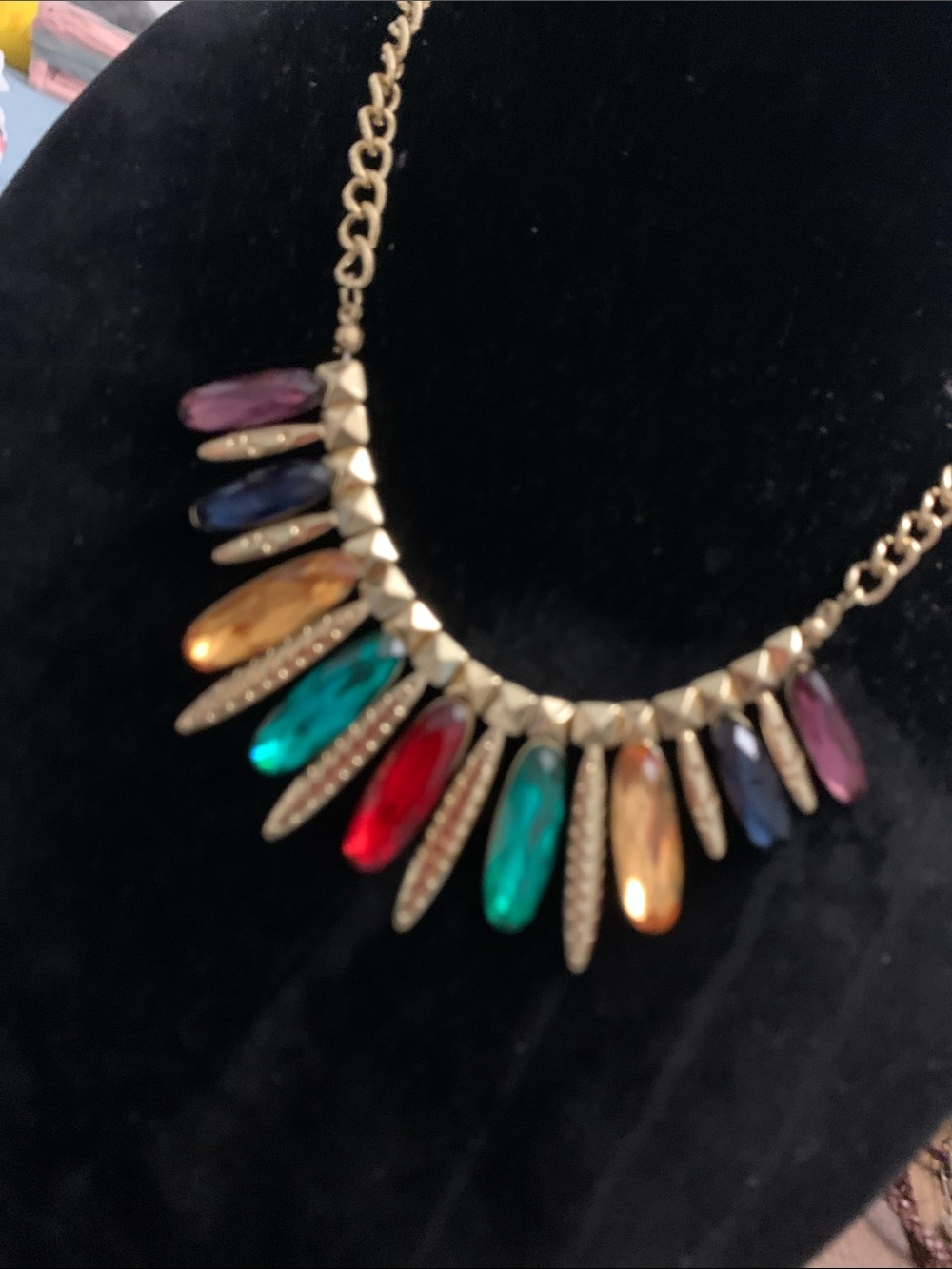 Gold-Tone Multicolor Teardrop Pendant Necklace - Picture 3 of 4